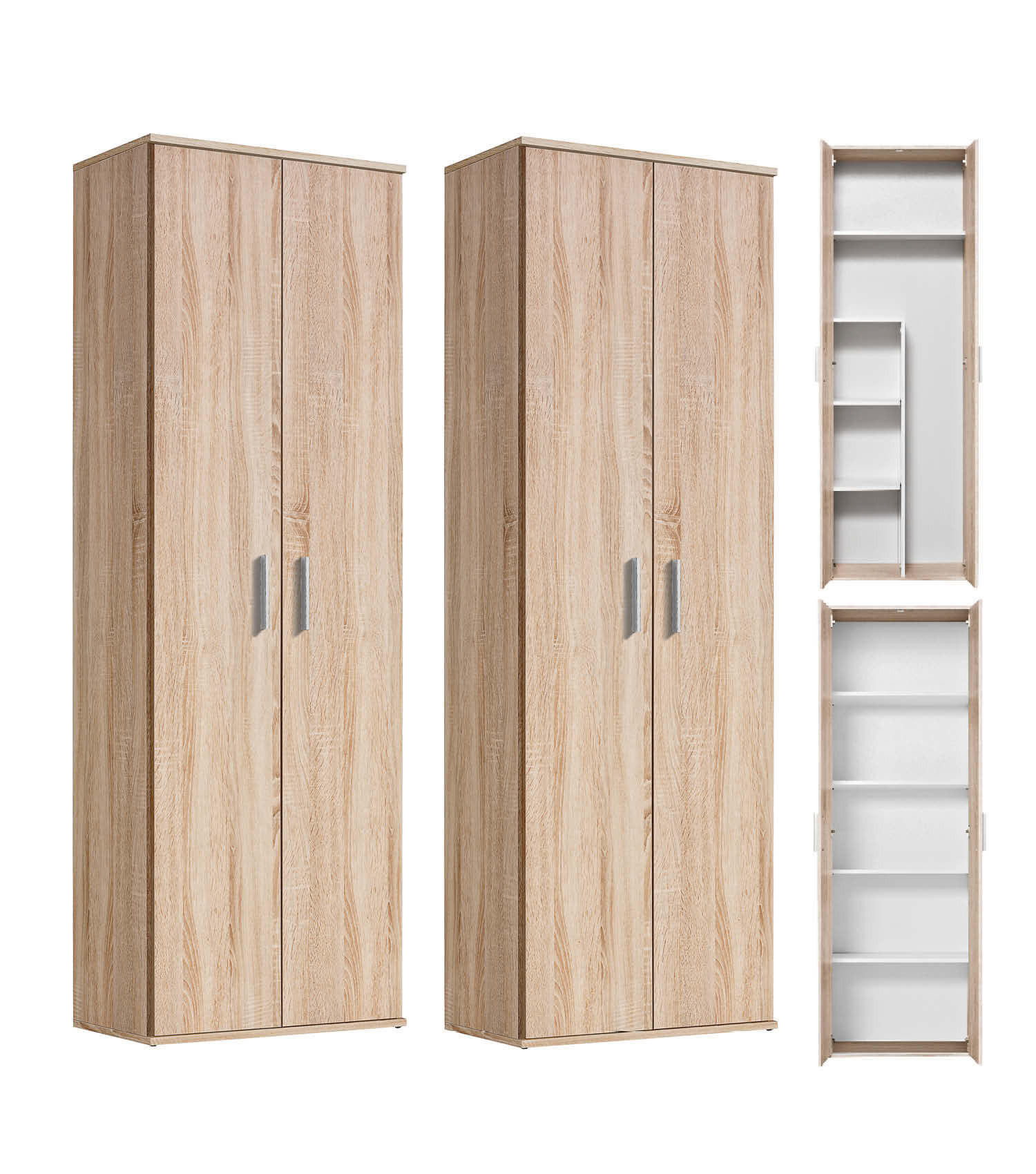 MEHRZWECKSCHRANK SET Der Allzweckwaffe - Silberfarben/Sonoma Eiche, Holzwerkstoff (60/180/34cm) - Mokebo