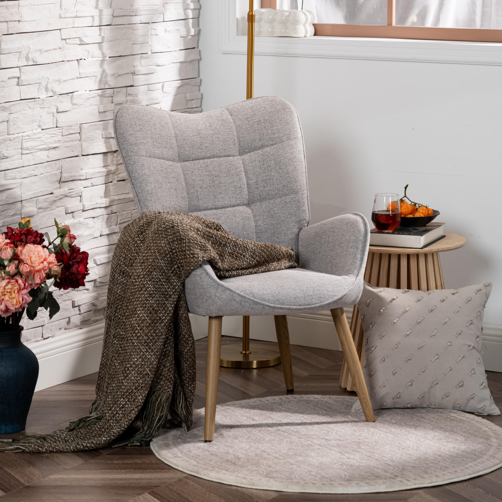 OHRENSESSEL in Webstoff, Grau - Grau, Textil/Metall (62/90.5/62cm) - Meubles Cosy