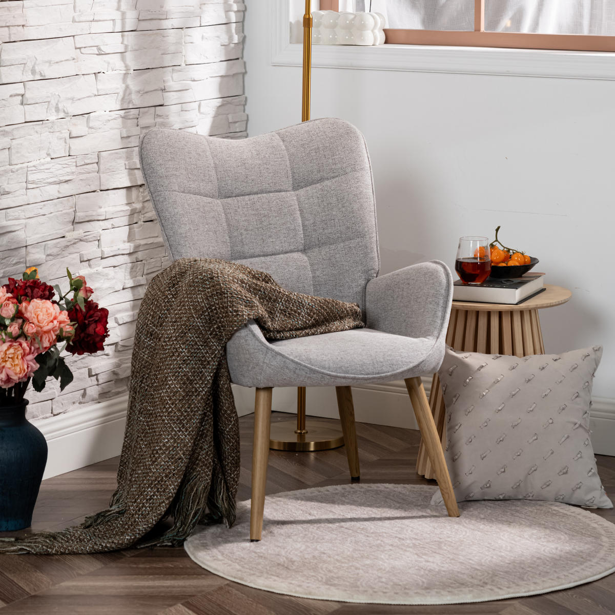 OHRENSESSEL in Webstoff, Grau - Grau, Textil/Metall (62/90.5/62cm) - Meubles Cosy