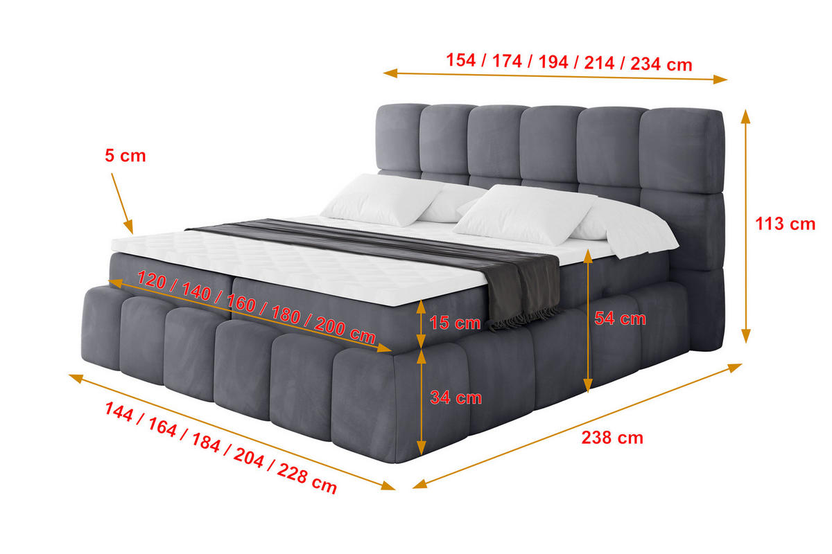 BOXBETT - AURI-H3 - 180x200 Dunkelgrau Casablanca - Dunkelgrau, Holzwerkstoff (180/200cm) - ALTDECOR