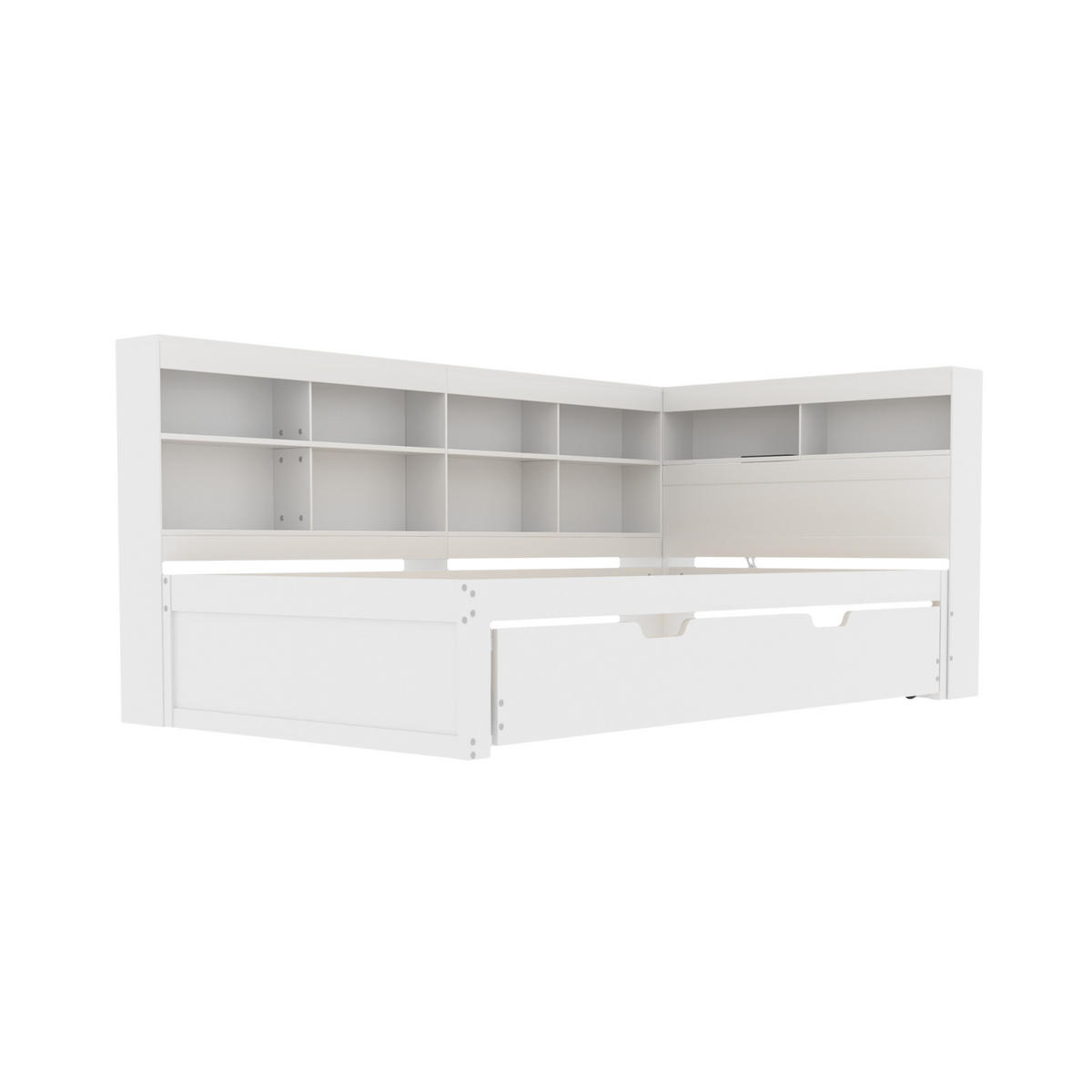 SCHLAFSOFA 90x200 cm ausziehbar mit USB und Ablage, Weiß - Weiß, Holzwerkstoff (222.5/92.5/116cm)