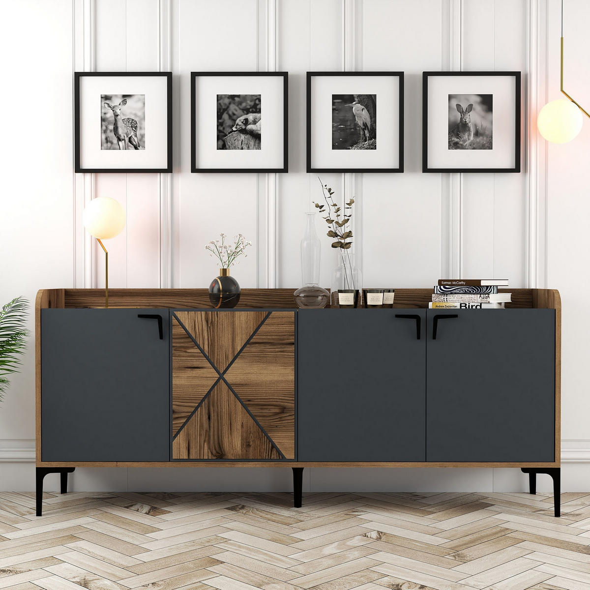 BUFFETSCHRANK venedik grau anthrazit - Grau, Holz (35/78/180cm) - Habitat Garten