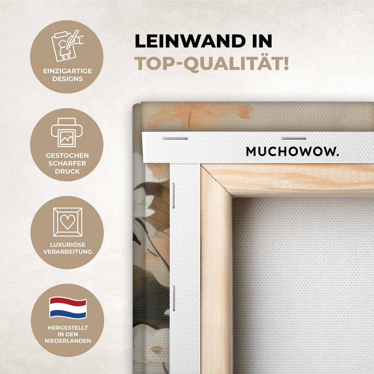 LEINWANDBILD Blumen - Japandi - Wabi sabi Gemälde 60x40 cm - Sandfarben, Textil (60/40cm) - MuchoWow