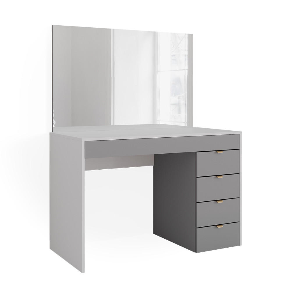 SCHMINKTISCH Elise Weiß/Grau/Grau 115 cm mit Spiegel - Weiß/Grau, Holzwerkstoff (115/76/55cm) - Vicco