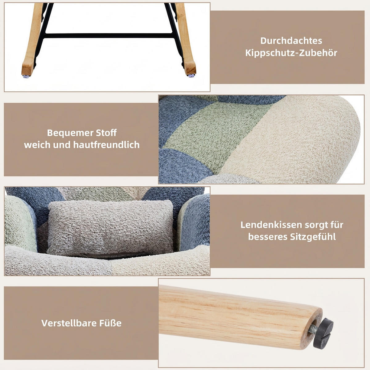 SCHAUKELSTUHL 84/68/91 cm Beige-Blau mit Fußhocker - Multicolor, Textil (68/91/122cm) - Oxeza
