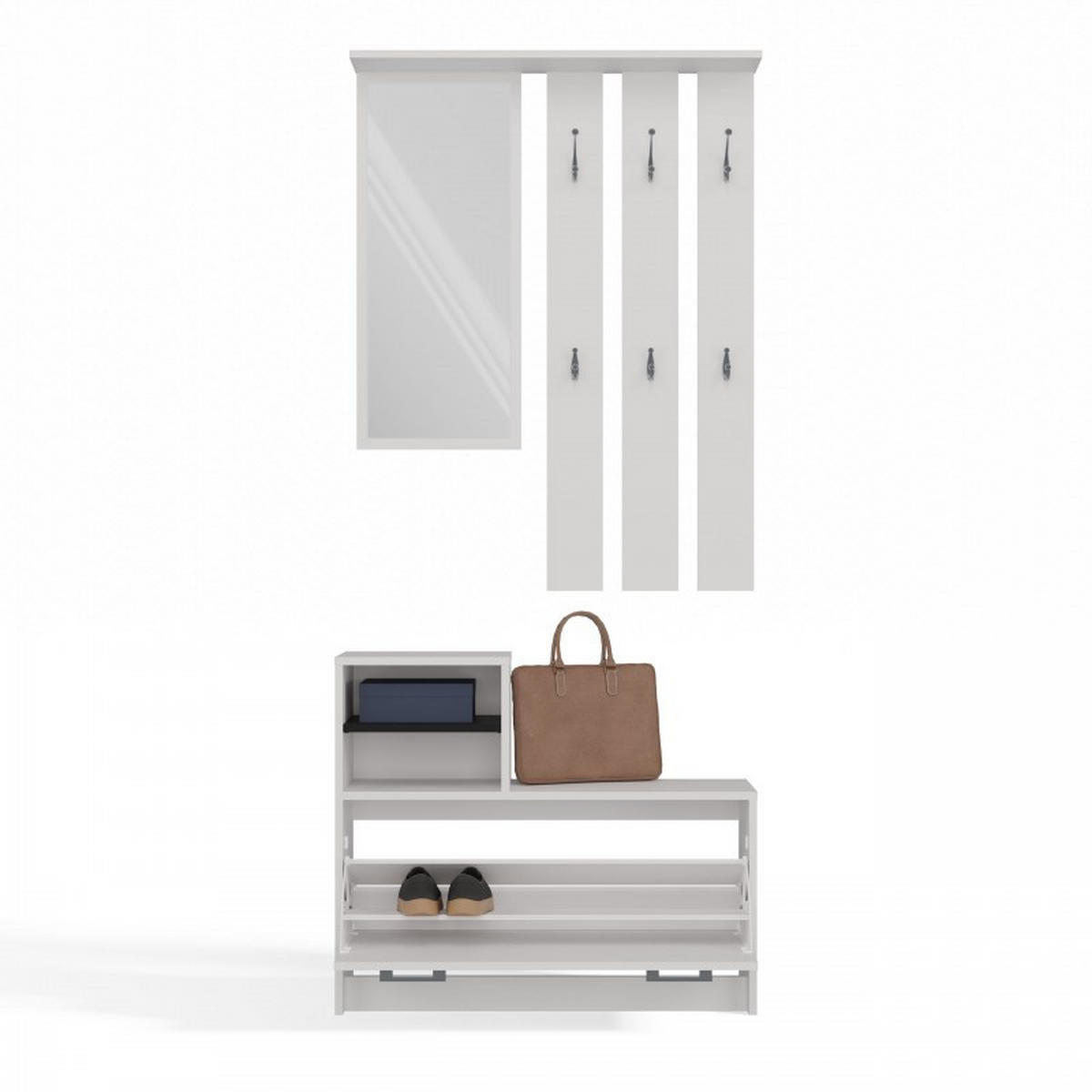 GARDEROBE set de mobilier pentru hol cu oglindă, alb, 85/180/24 - alb, compozit lemnos (85/180/24cm) - RAUMHIRSCH FURNITURE