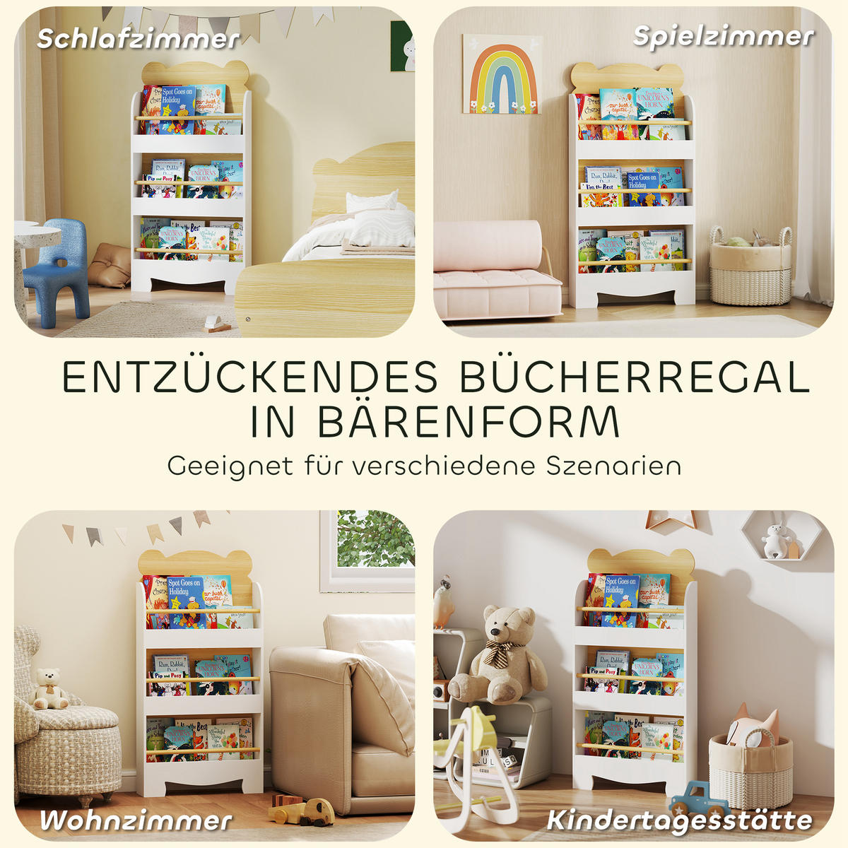 BÜCHERREGAL für Kinder Kinderregal mit 3 Ablagen Aufbewahrungsregal aus Holz - Braun, Holzwerkstoff (15/110/55cm) - AIYAPLAY