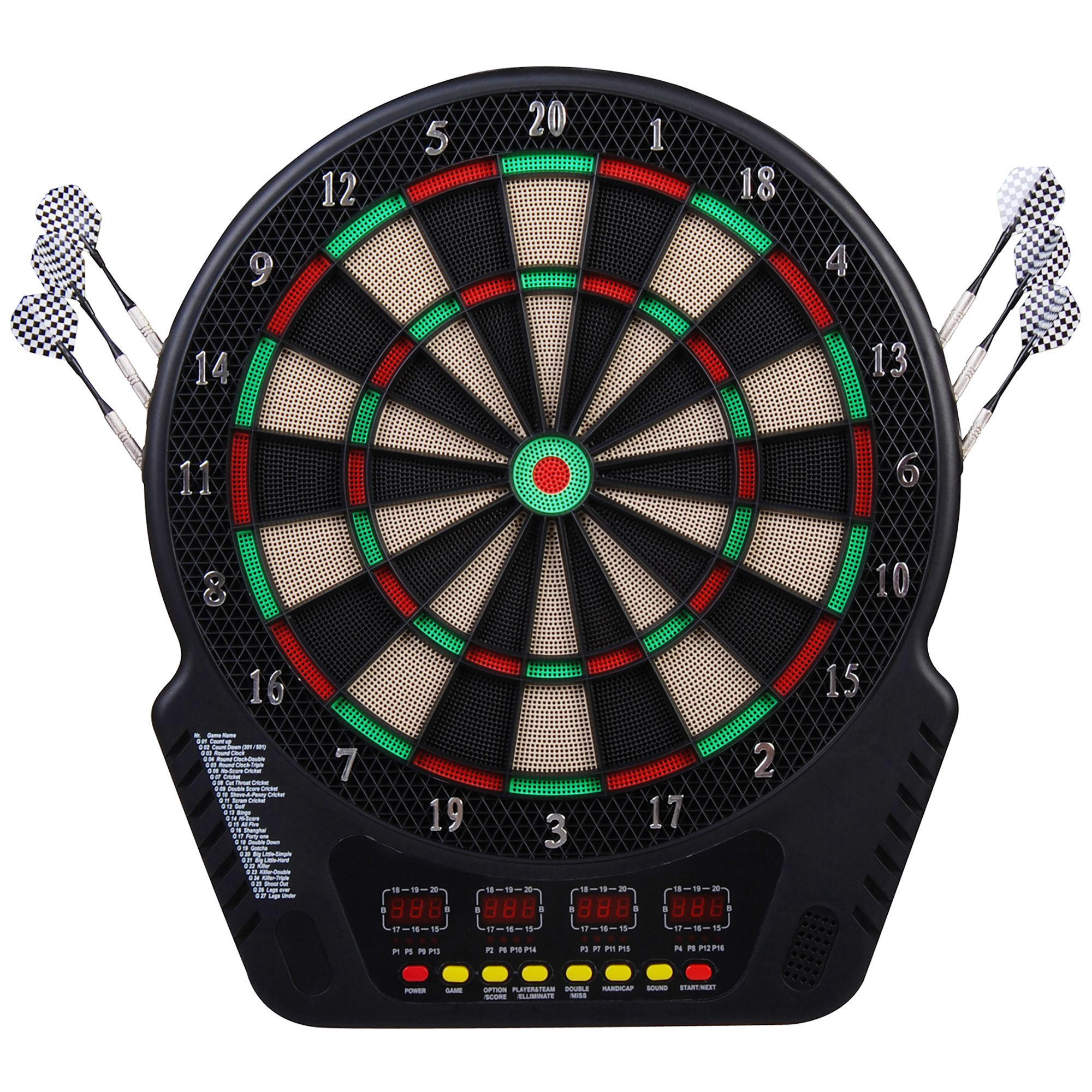 ELEKTRONISCHE Dartscheibe Dartboard Soundeffekte LED Anzeige 27 Spiele - Schwarz, Kunststoff (51.5/3.2/44cm) - HOMCOM