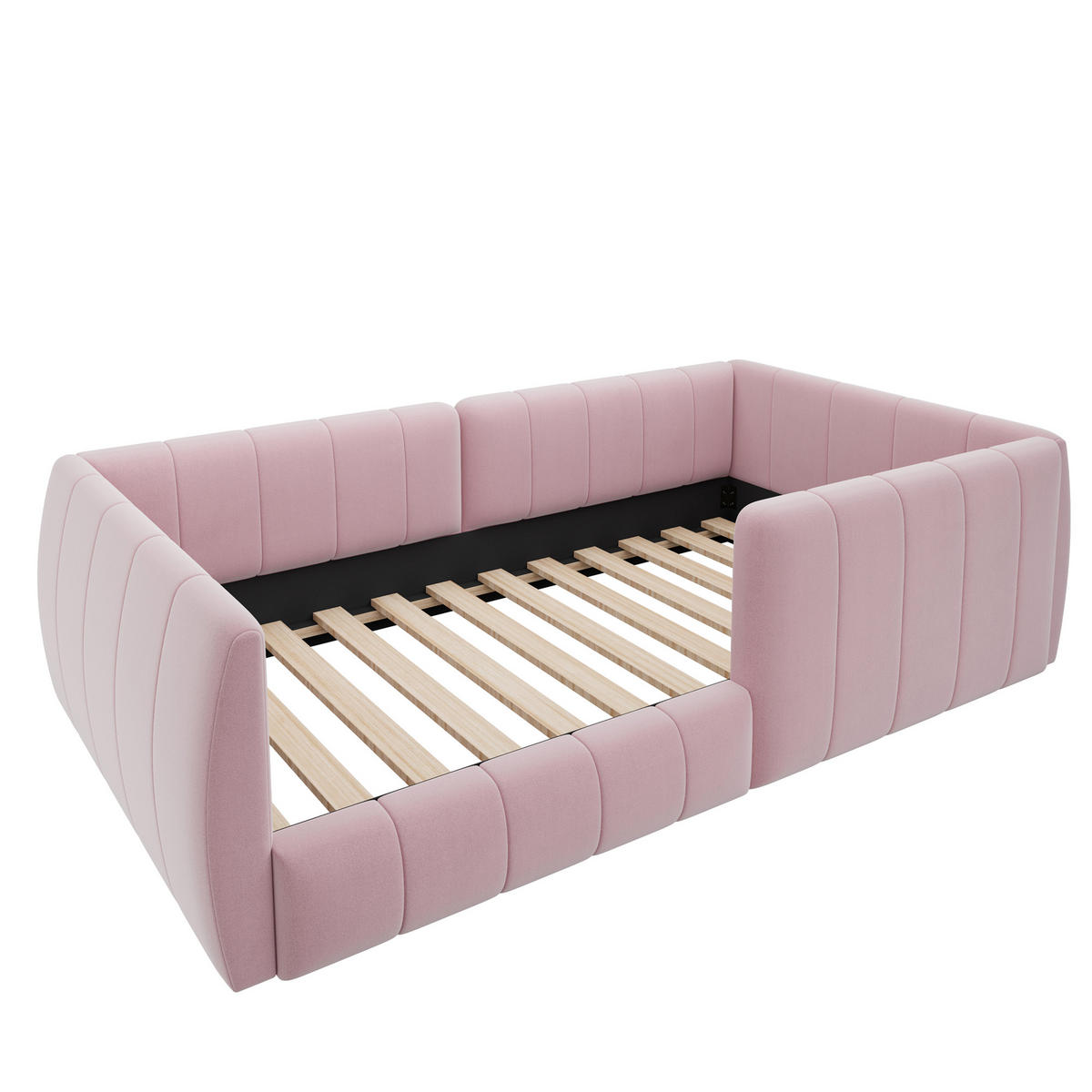 POLSTERBETT 90/200 cm in Pink Samt mit Sicherheitsgitter - Rosa, Holzwerkstoff/Textil (90/200cm) - WISHDOR