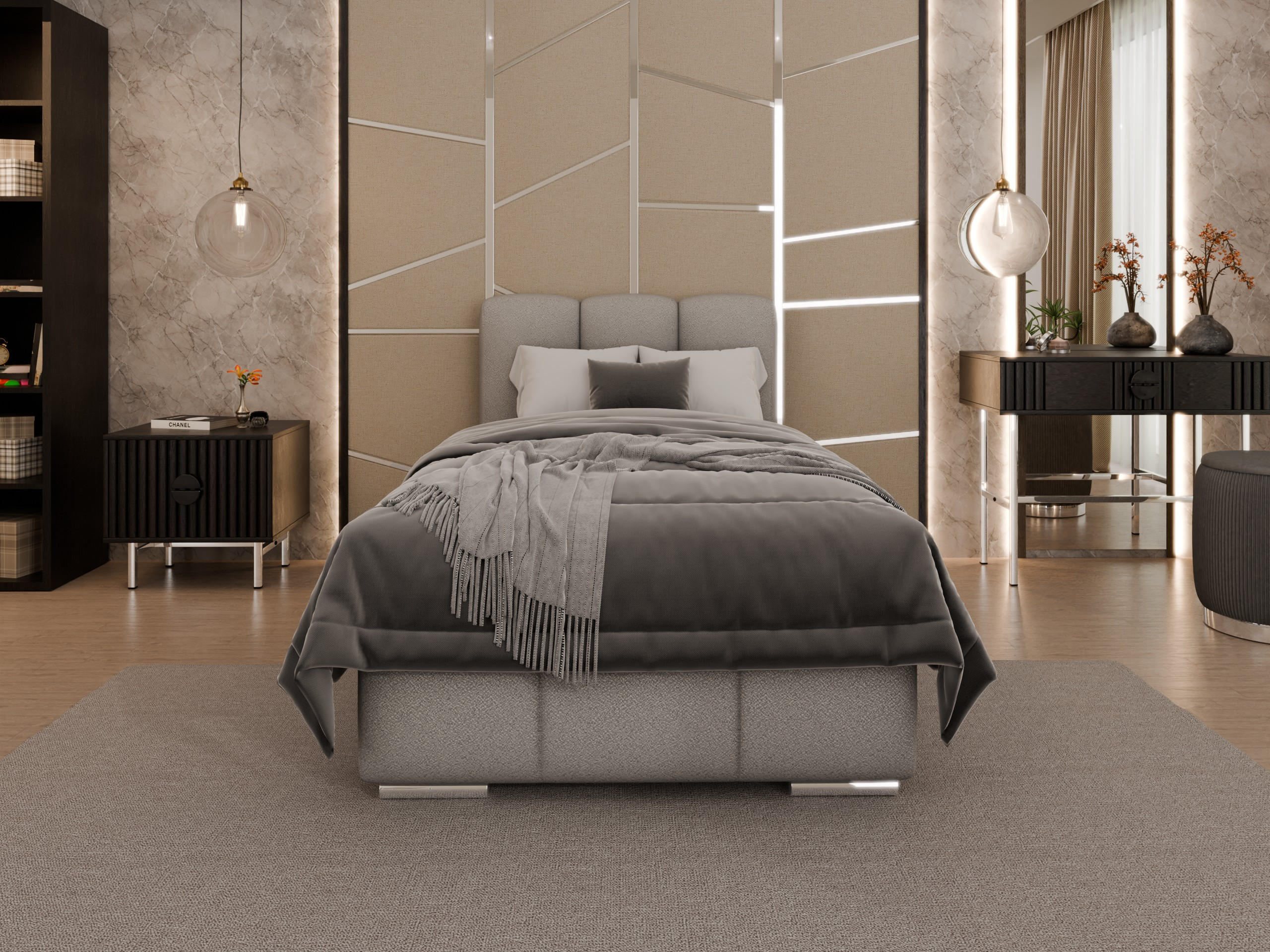 POLSTERBETT Zaira 90x200cm – Elegantes Polsterbett für modernen Wohnstil , Taschenfederkernmatratze Pocket KOKOS (20cm), hellgrau - Hellgrau, Holz (90/200cm) - Homesy