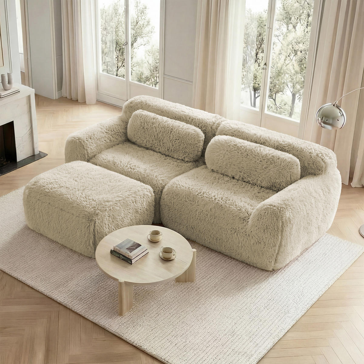 SOFA 2-Sitzer mit modularem Design beige aus Plüsch - Beige, Textil (179/73/204cm) - Luhomfu