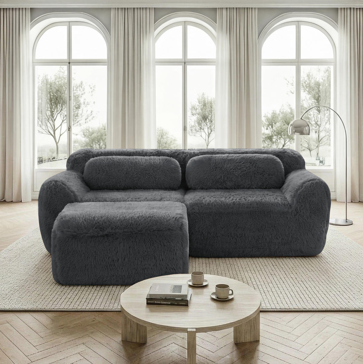 SOFA modular 2-Sitzer L-Form Plüsch Grau - Grau, Kunststoff (179/204cm) - Meubliv