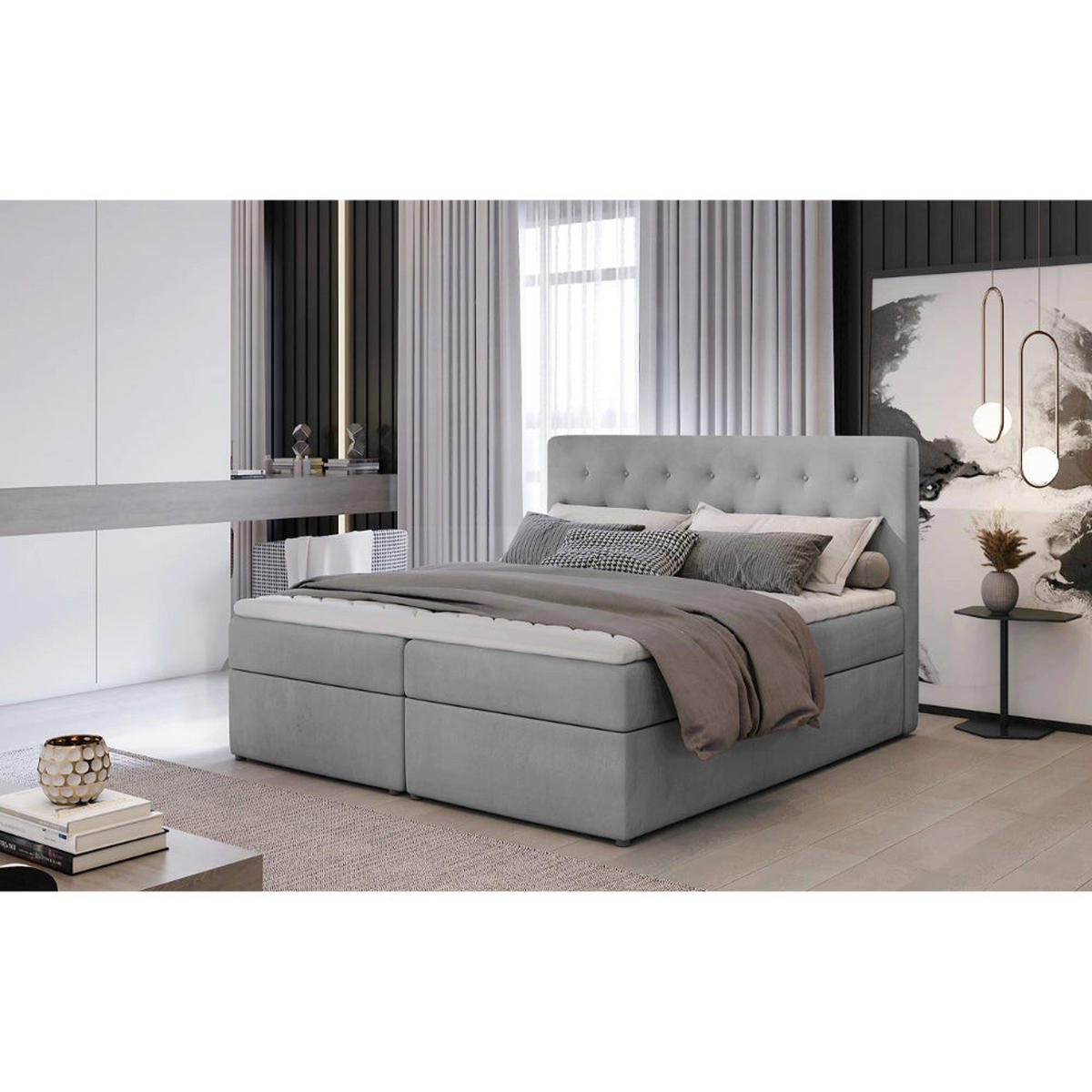 BOXBETT Loree Bonellfederkern - Hellgrau, Holz/Holzwerkstoff (180/200cm) - Best For Home
