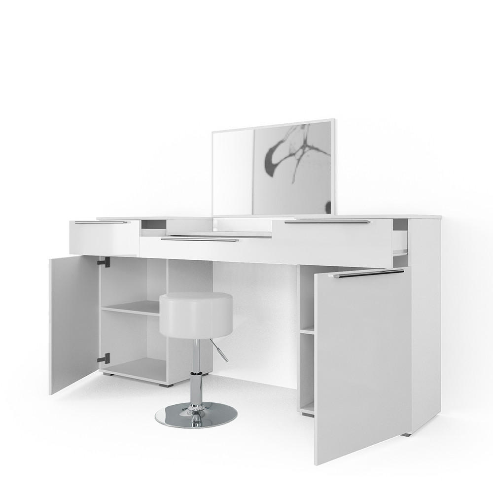 SCHMINKTISCH Lilli Weiß 190 cm mit Hocker - Weiß, Holzwerkstoff (190/90/39cm) - Vicco
