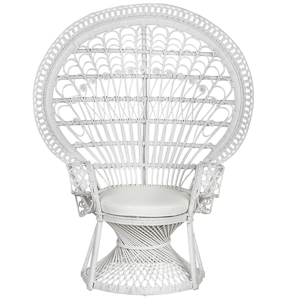 PFAUENSESSEL Rattan/Baumwolle weiß Emmanuelle - Weiß, Naturmaterialien/Textil (120/150/50cm) - Beliani