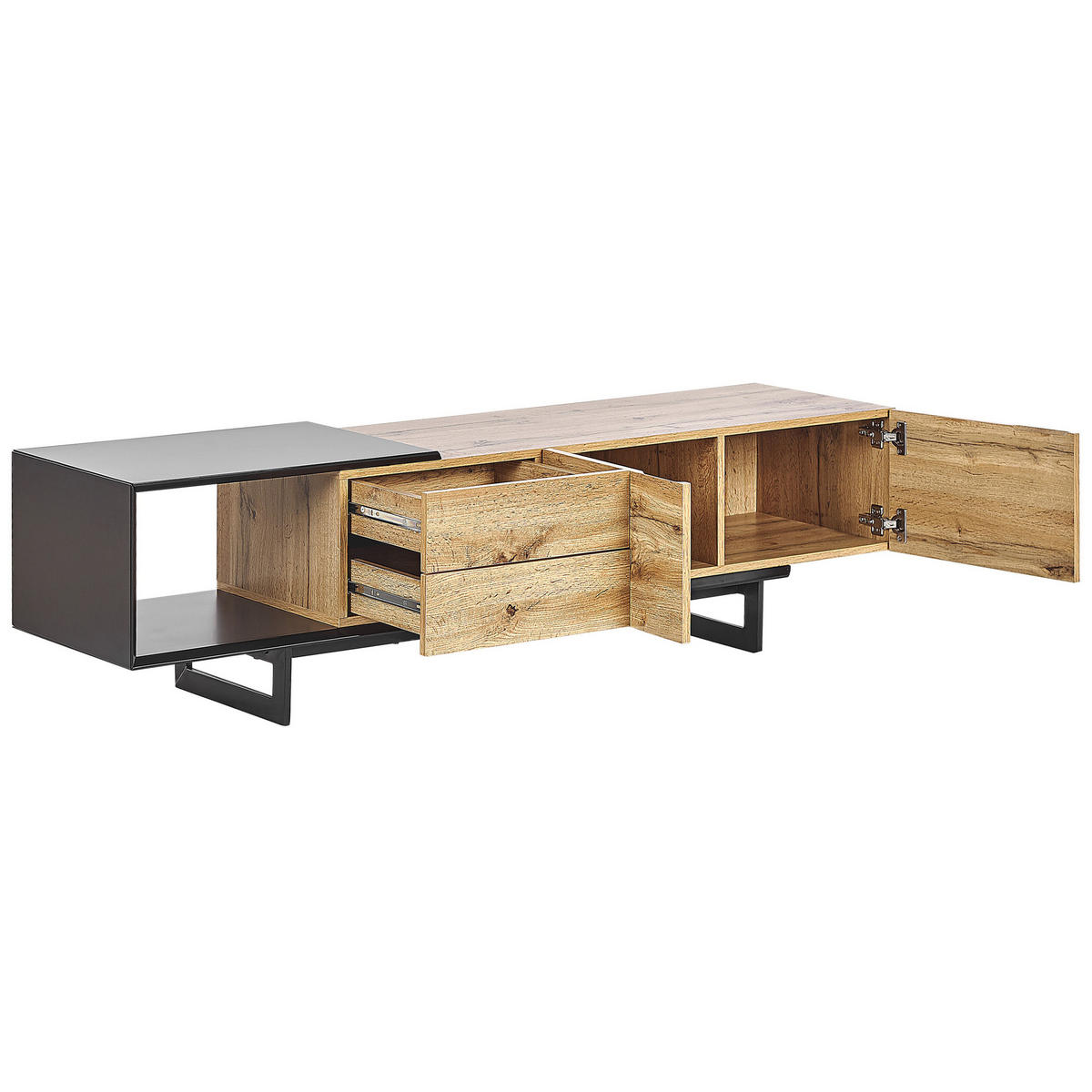TV-MÖBEL Hellbraun, Schwarz FIORA 39/160/44 cm - Hellbraun, Holzwerkstoff (160/44/39cm) - Beliani