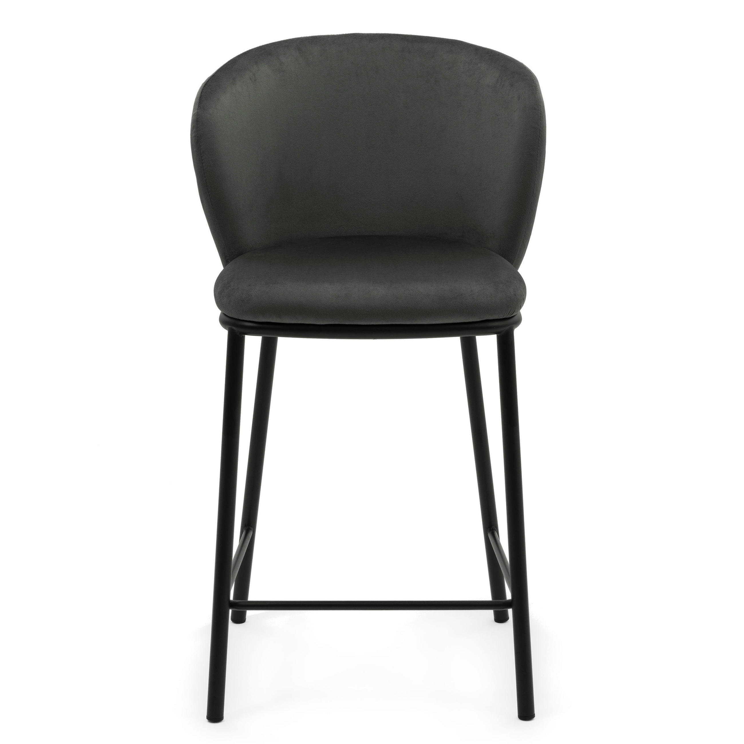 BARHOCKER BARI gepolsterter mit Steppung - grau - Samt Velour - Schwarz/Grau, Textil/Metall (55/94/57cm) - NEW HOME