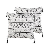 DEKOKISSEN 2er-Set Weiß 45/45 cm Schefflera - Weiß, Textil (45/45cm) - Beliani