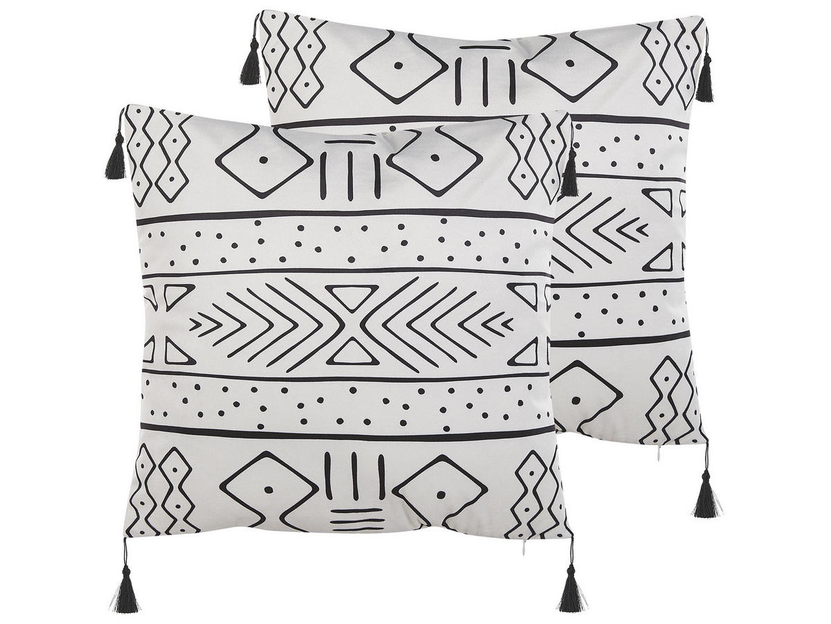 DEKOKISSEN 2er-Set Weiß 45/45 cm Schefflera - Weiß, Textil (45/45cm) - Beliani