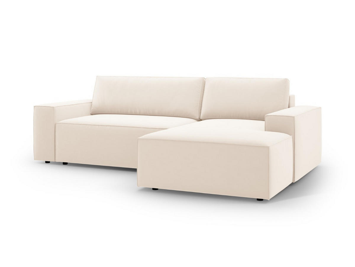 ECKSOFA ausklappbar rechts mit Container Jodie aus Samt leichtes beige 3 Sitzplätze - Creme, Textil (151/246cm) - Micadoni