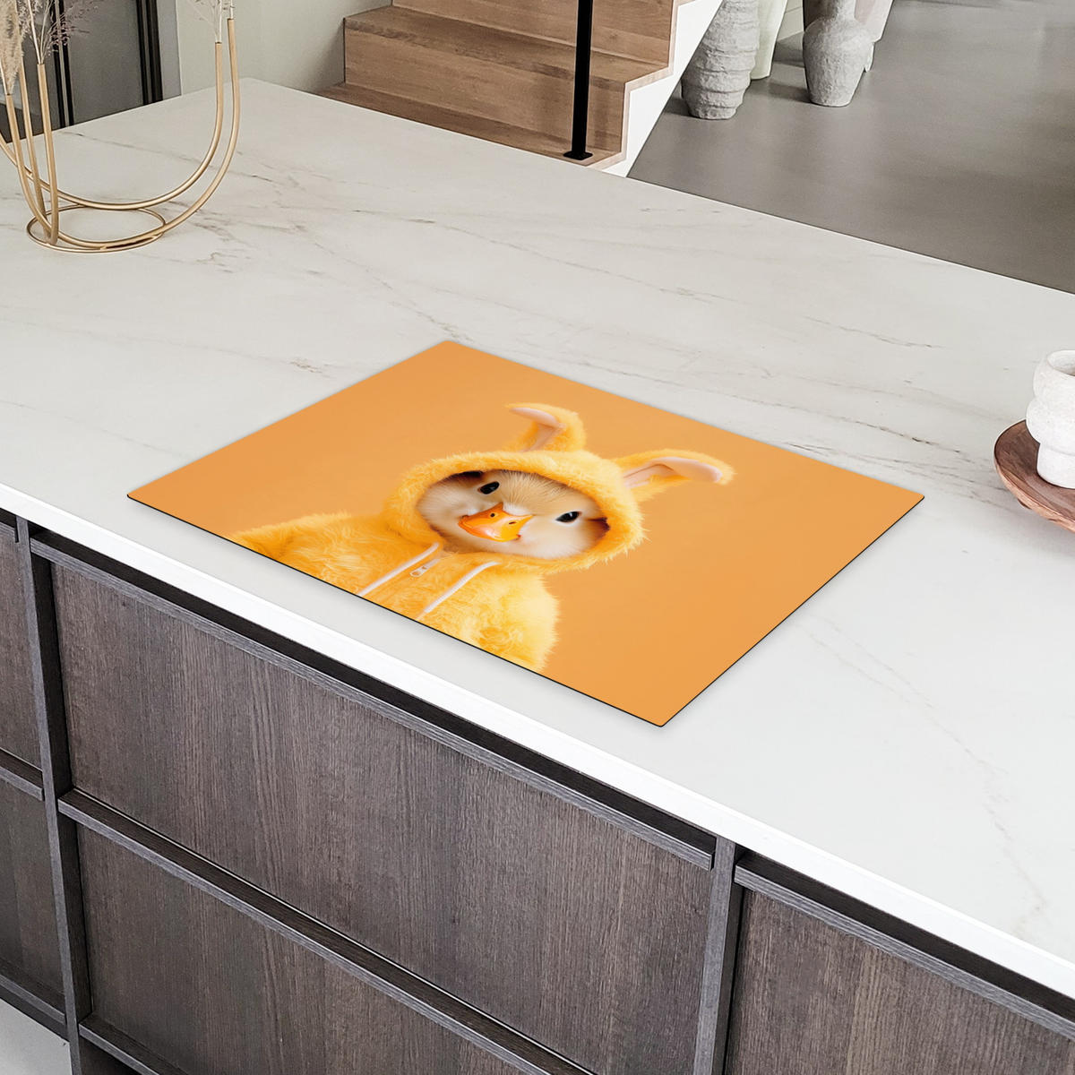 HERDABDECKPLATTE Osterhase - Kostüm - Ente Herdabdeckung Induktionsfeld 75x52 cm - Gelb, Kunststoff (75/52/0.2cm) - MuchoWow