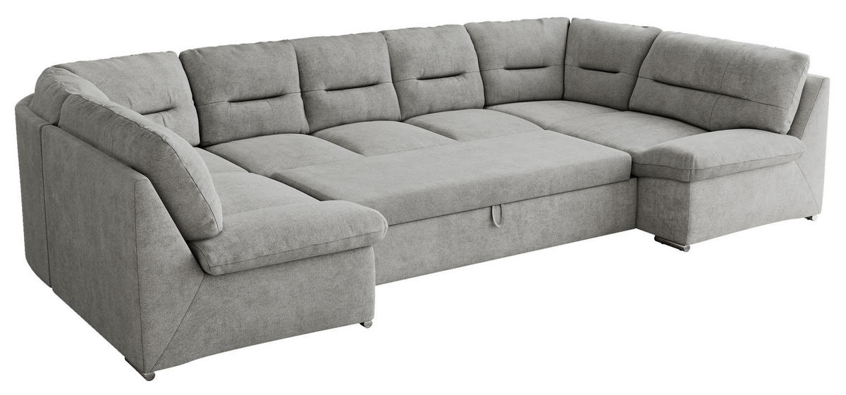 WOHNLANDSCHAFT COMODO U Hellgrau Struktur - Silberfarben/Hellgrau, Textil/Metall (340/93/206cm) - MKS
