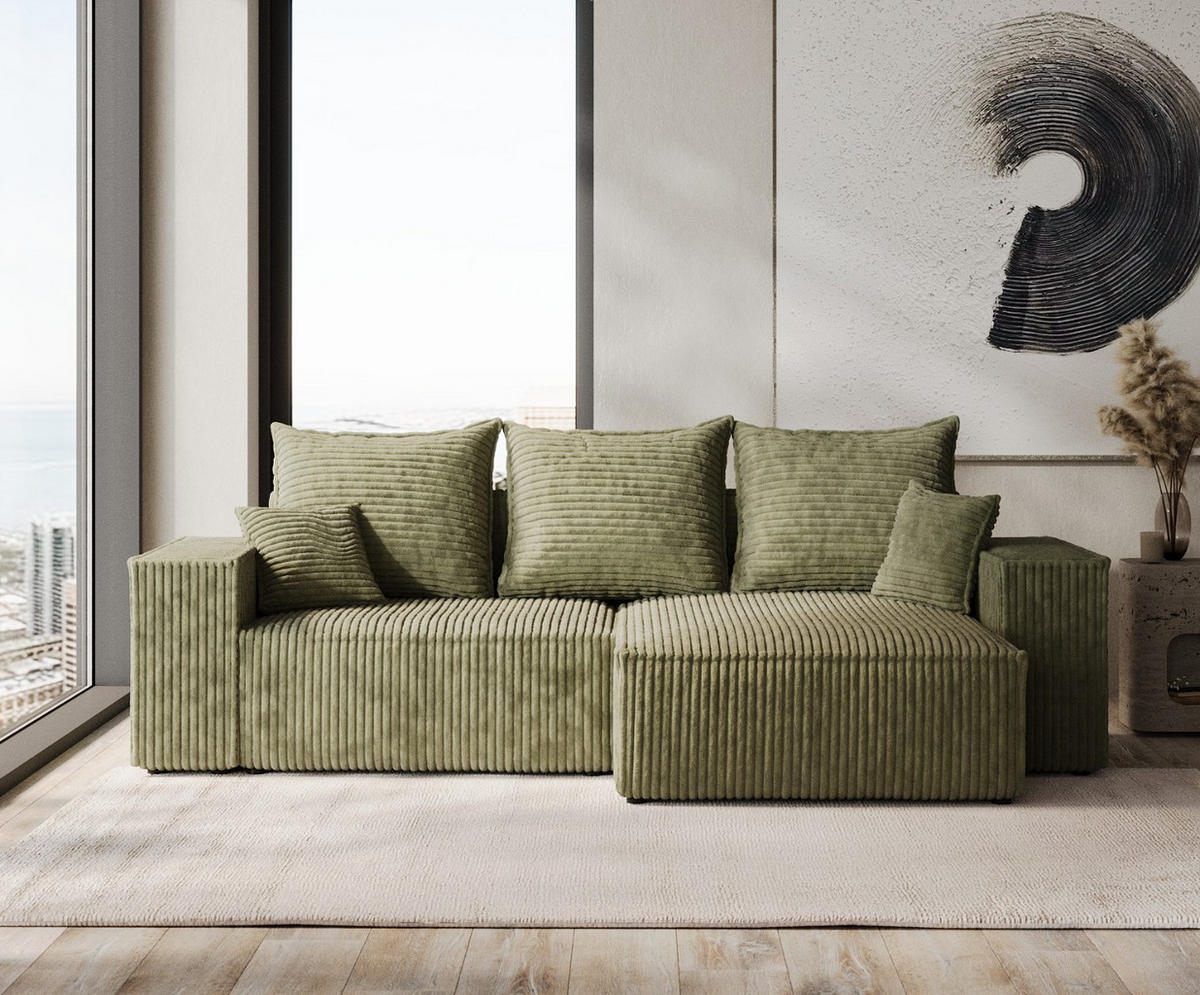 ROHOVÁ SEDAČKA SENSO, textil, Zelená - černá/zelená barva, dřevo/kompozitní dřevo (255/148cm) - AltaBeds