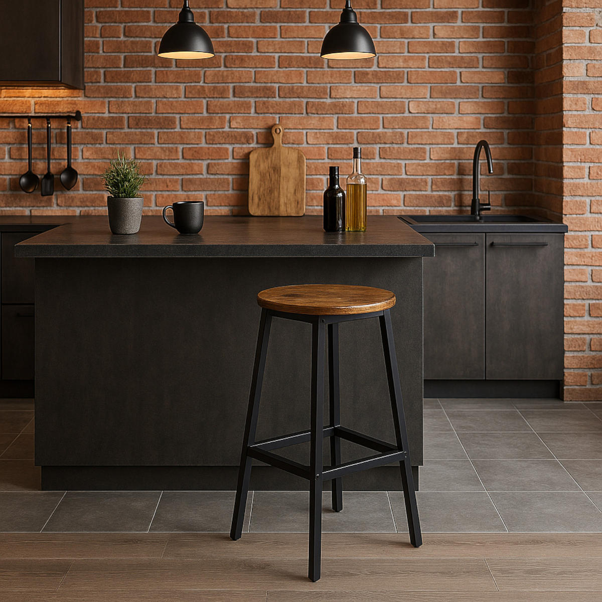 BARHOCKER Stahl Dunkelbraun Schwarz 32/32/65 cm - Dunkelbraun/Schwarz, Holzwerkstoff (32/65/32cm) - Begryf