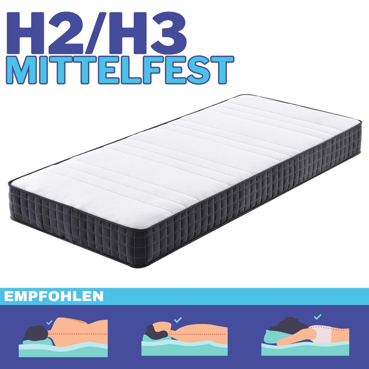 TASCHENFEDERKERNMATRATZE LARA Höhe 19cm 90x200cm - Grau, Textil/Metall (90/200cm) - Arensberger