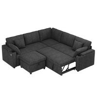 ECKSOFA mit Schlaffunktion Stauraum und USB Type-C - Grau, Textil (204/204cm) - EVRYAE