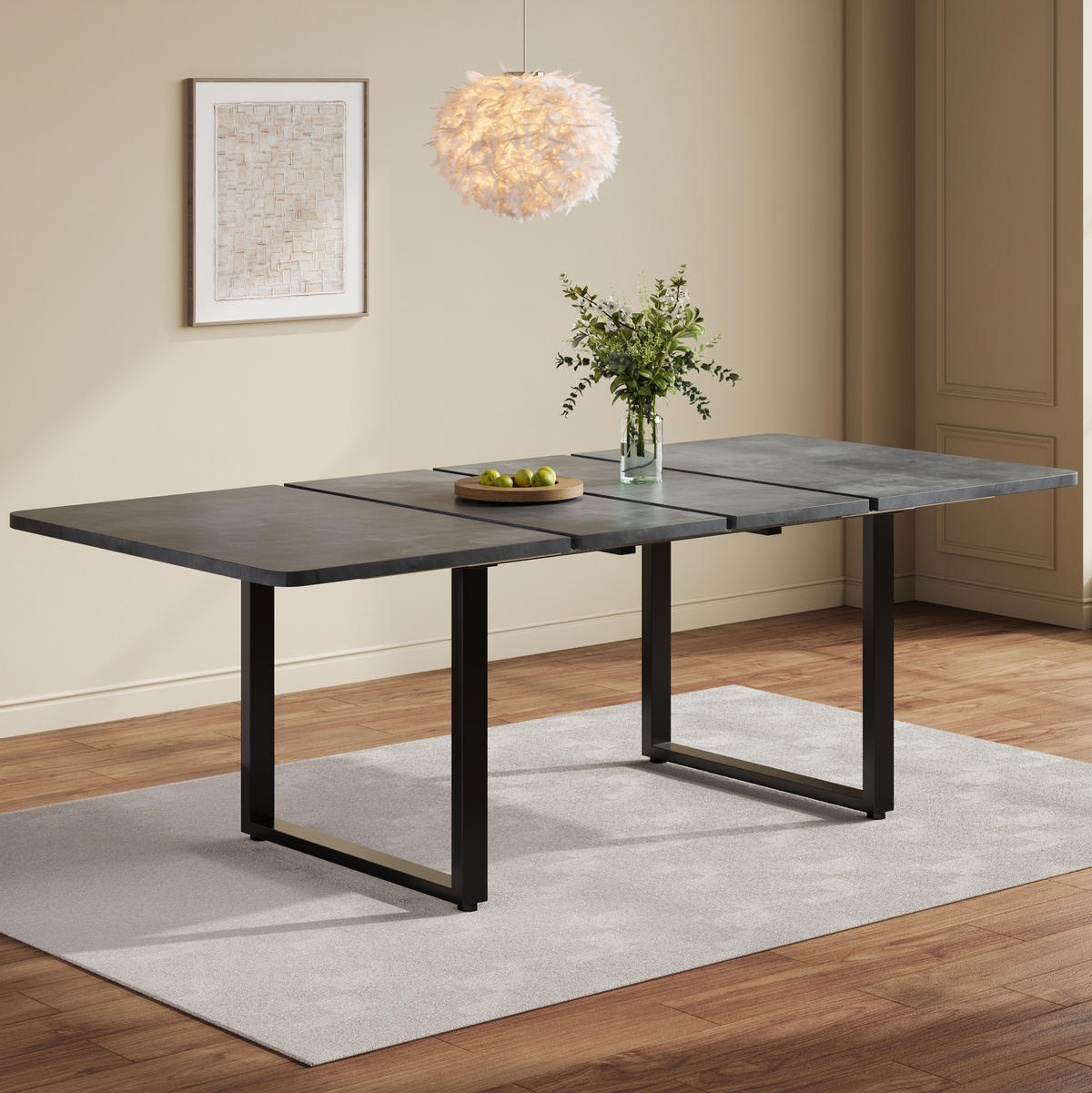 ESSTISCH ausziehbar 140-220 x 80 cm Grau MDF - Grau, Metall (220/80/75cm) - Meubliv