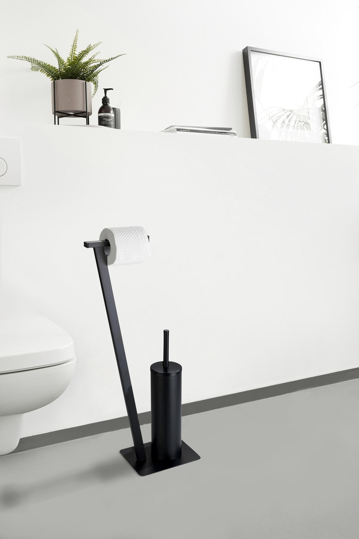 TOILETTENPAPIERSTÄNDER mit WC-Bürste Lirio 30/15/68 cm - Schwarz, Metall (15/68/30cm) - Wenko