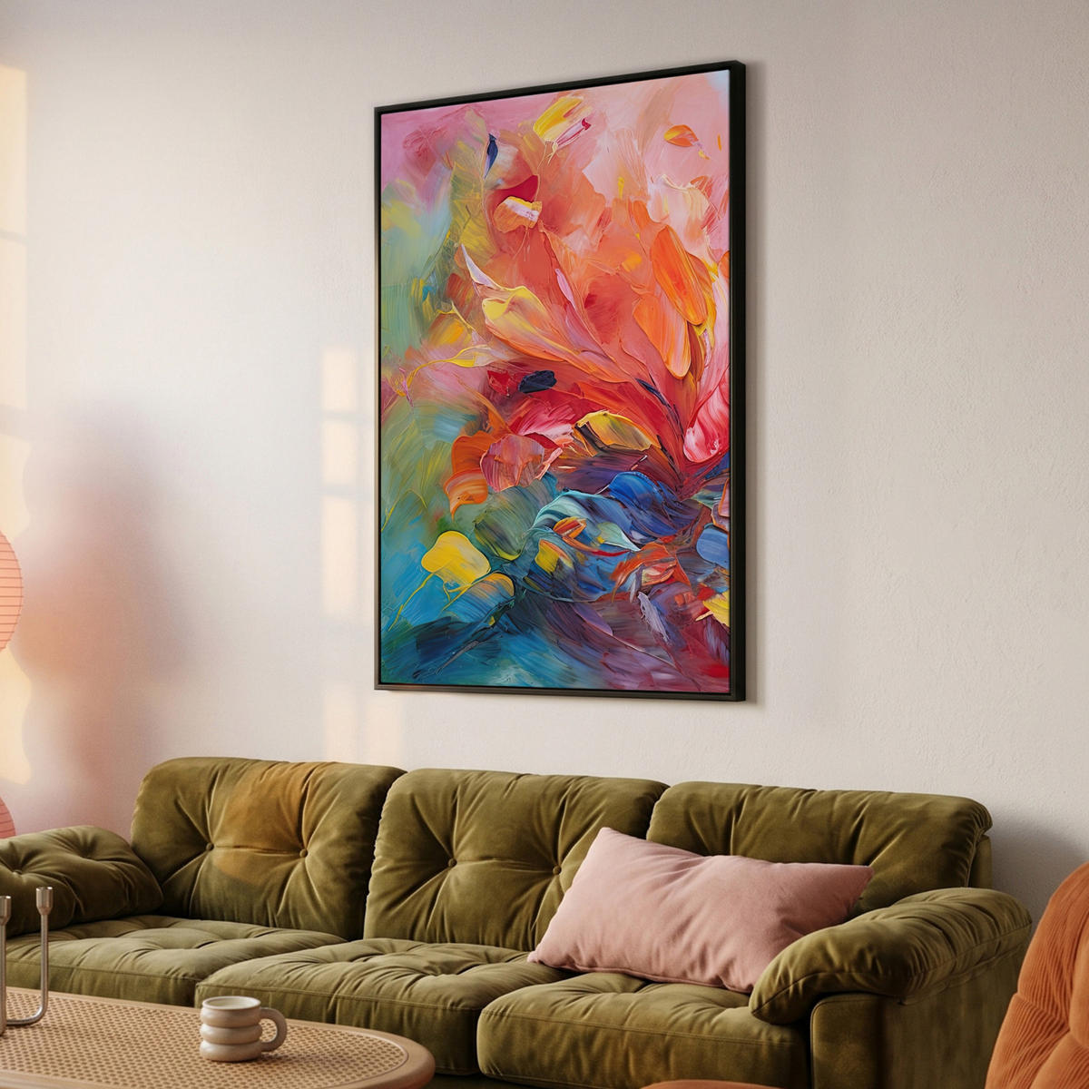 LEINWAND Bilder mit Rahmen - Ölgemälde - Kunst - Abstrakt - Farbenfroh - 80x120 - Altrosa, Textil (80/120cm) - MuchoWow