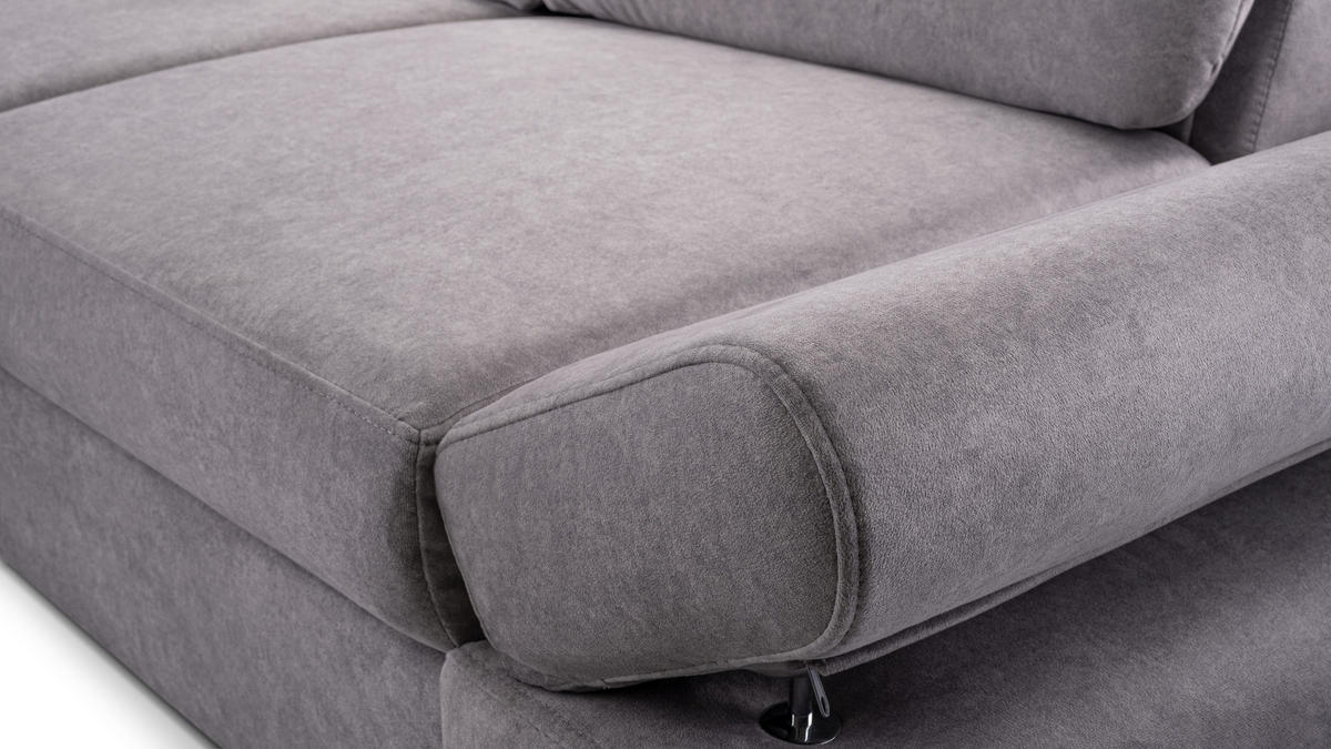 ECKSOFA NANO Grau Velours-Stoff mit Schlaffunktion - Grau, Holz (265/156cm) - MASSENO