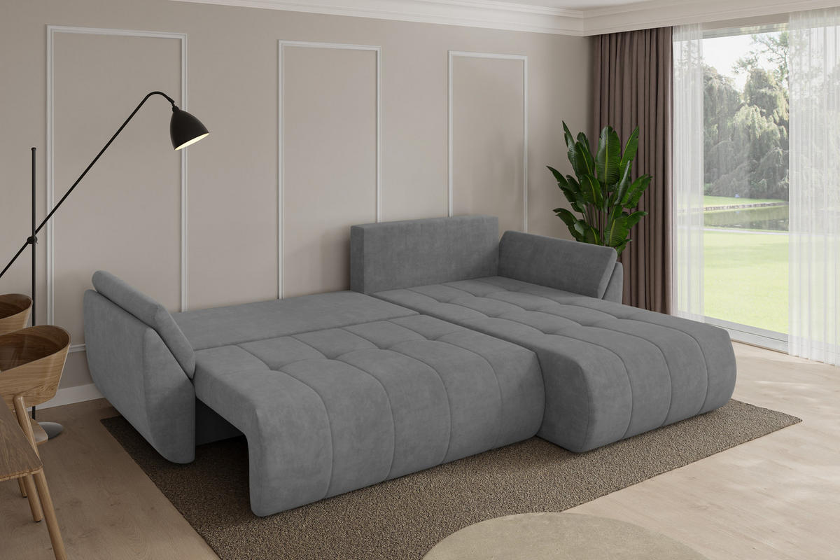 ROHOVÁ SEDAČKA s funkcí spaní, otoman vpravo TOKO-L 277x194x86 šedá velur - černá/šedohnědá, kompozitní dřevo/textil (277/194cm) - ALTDECOR