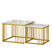 COUCHTISCH SET 2 Marmoroptik Gold Beine 60x60 45x45 Vielseitig - Weiß, Holzwerkstoff (105/60/45cm)