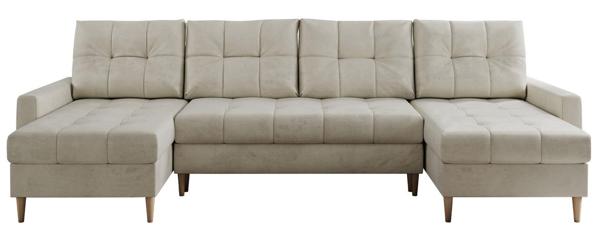 WOHNLANDSCHAFT Colin U Velvet Beige - Beige/Braun, Holz/Textil (290/75/140cm) - MKS
