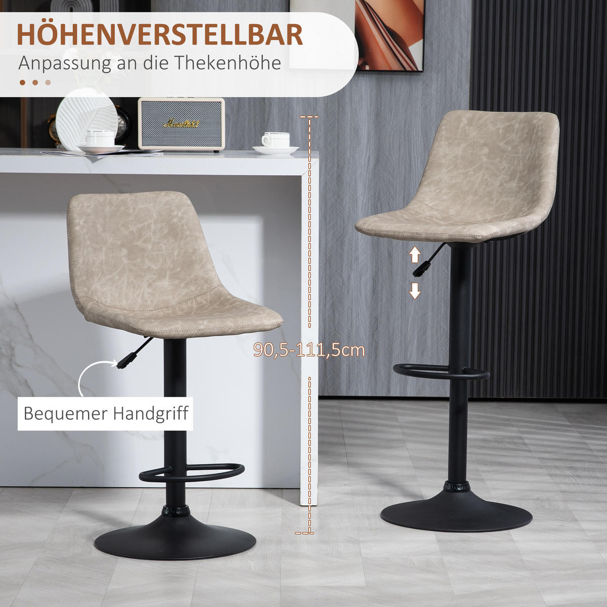 BARHOCKER 2er-Set, Fußstütze, Beige - Beige, Leder (42/111.5/47.5cm) - HOMCOM