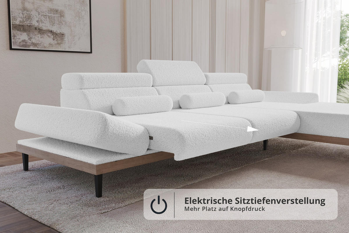 ELEKTRISCHES ECKSOFA Rechts MONA 316x205x85 Weiß Bouclé - Weiß, Holzwerkstoff/Textil (316/205cm) - ALTDECOR