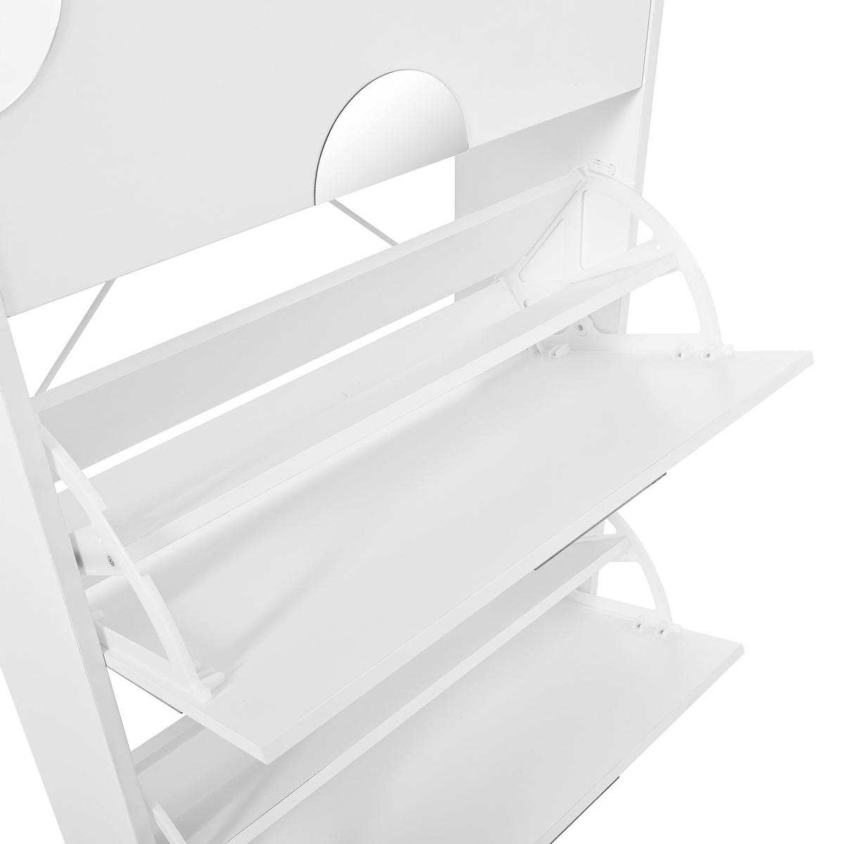 SCHUHSCHRANK in Weiß Schuhkommode mit 3 Klappen,Spiegel und großem Stauraum für Eingangsbereich und Foyer,B63/T24/H120cm - Weiß, Holzwerkstoff/Metall (63/120/24cm) - STILVORA