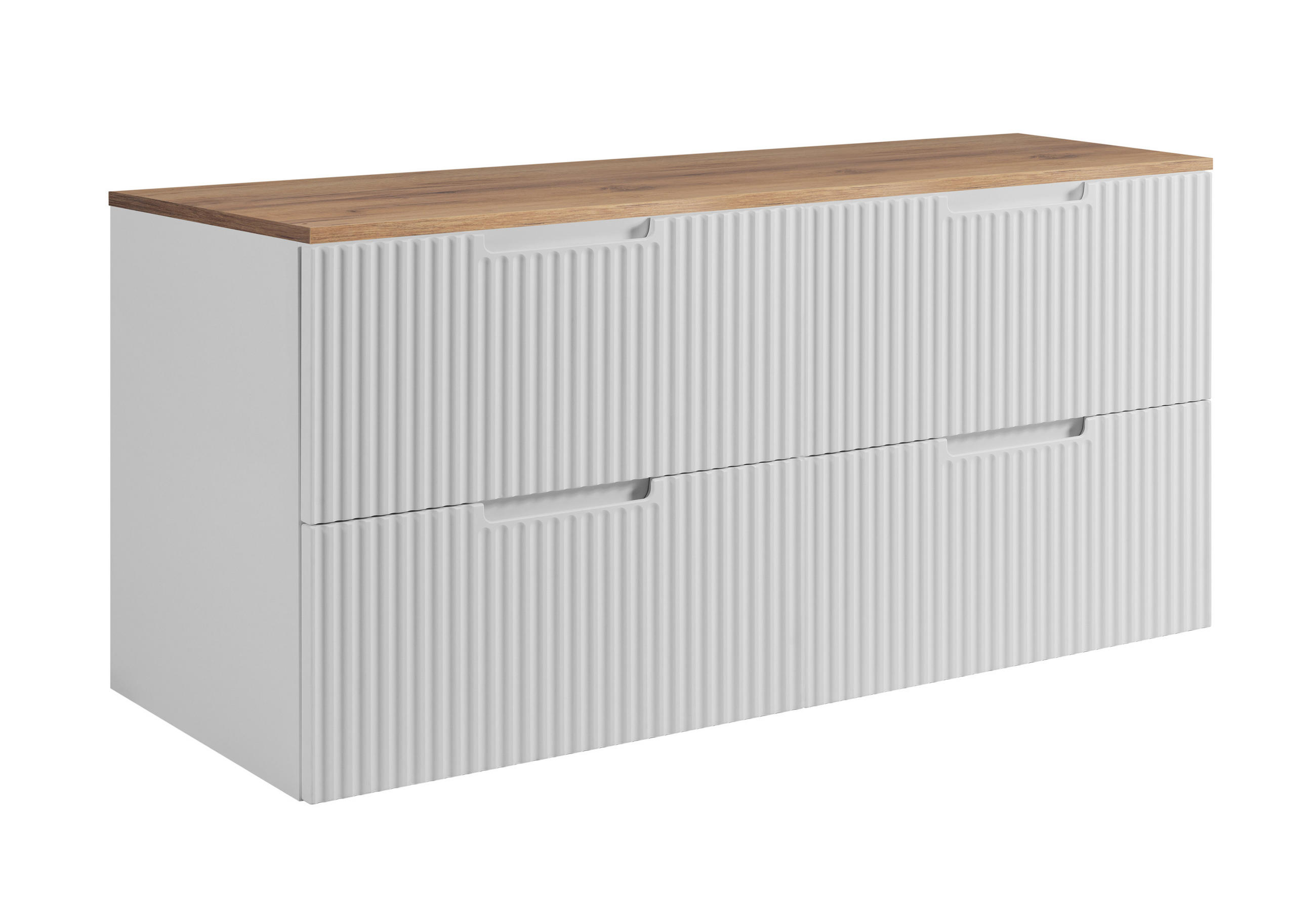 BADEZIMMERSCHRANK : weiß/Eiche Craft 120 (2 x 60) x 58,6 x 46 cm - Weiß/Braun, Holzwerkstoff (120/58.6/46cm) - 3XE LIVING