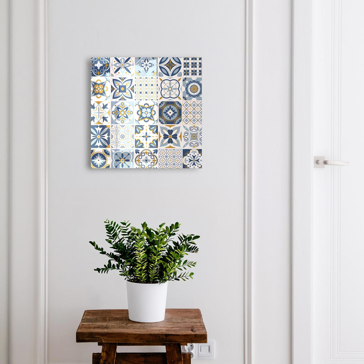 SCHLÜSSELBOX Schwarz 30x30 cm- Türöffnung nach rechts - Bunte Fliesen - Blau, Metall (30/30/5cm) - TULUP