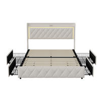 POLSTERBETT 140x190 cm mit LED, USB, 4 Schubladen, Beige - Beige, Holz (140/190cm)