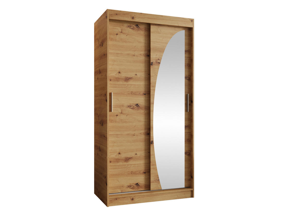 SCHWEBETÜRENSCHRANK Wika 100 cm mit Schubladen - Silberfarben/Eiche Artisan, Holzwerkstoff/Kunststoff (100/200/62cm) - MIRJAN24