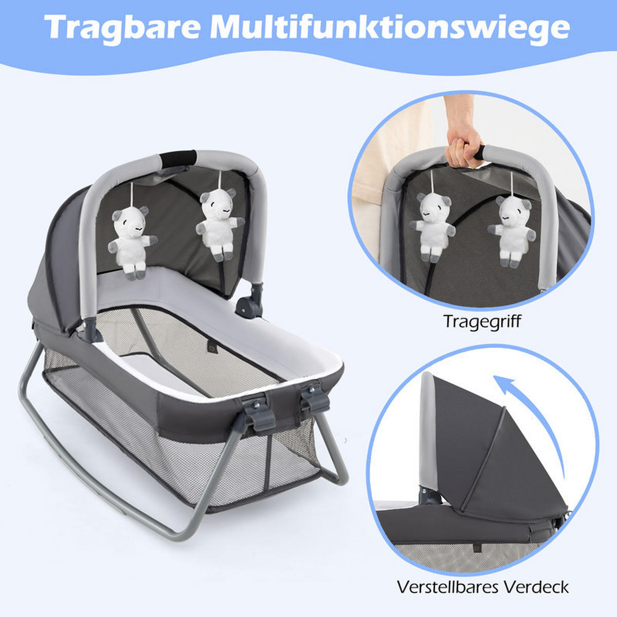 BEISTELLBETT mit Matratze grau - Grau, Textil - COSTWAY