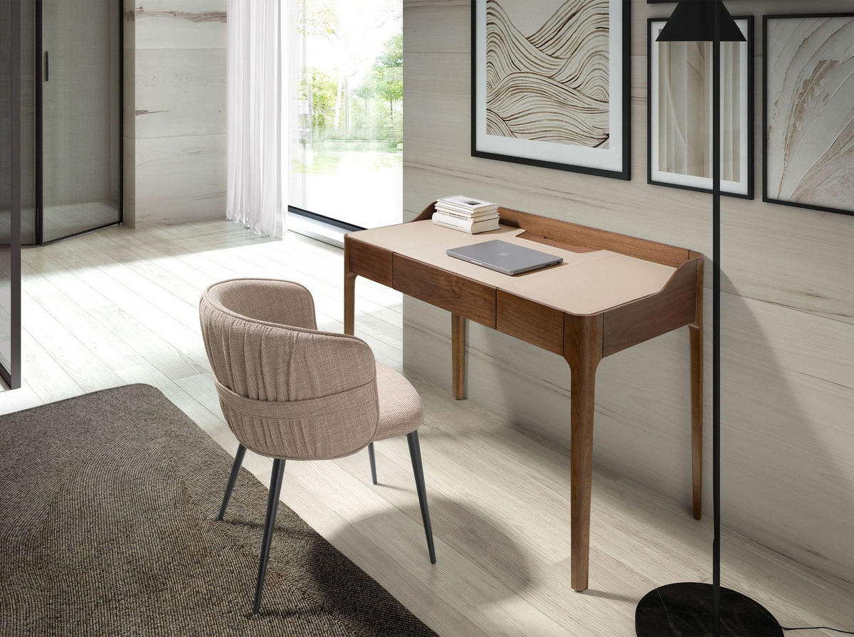 SCHREIBTISCH Schreibtisch mit Kunstleder- und Nussbaumplatte 116/55/82 cm - Walnussfarben/Creme, Holz (55/116/82cm) - ANGEL CERDA