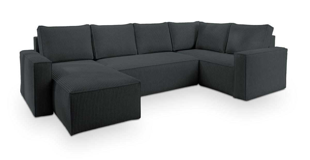 WOHNLANDSCHAFT NORENA R-S Graphitfarben Kordstoff mit Schlaffunktion - Graphitfarben, Holz (295/85/157.5cm) - MASSENO