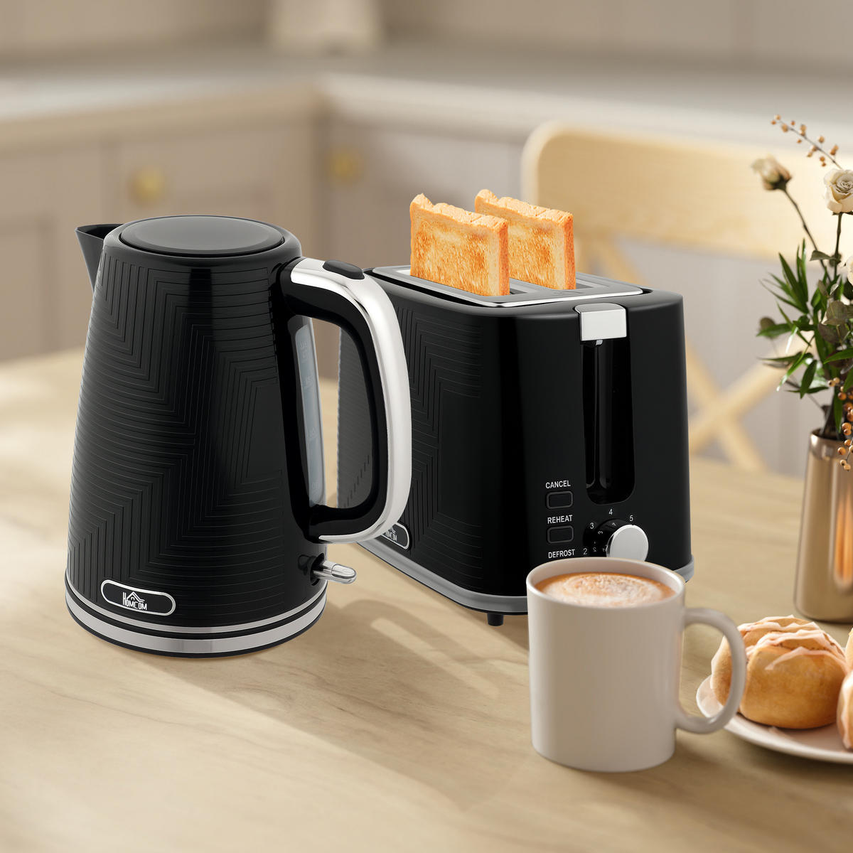 WASSERKOCHER-TOASTER-SET 2er Set Stahl Kunststoff Schwarz - Schwarz, Metall (16.7/23.2/22.2cm) - HOMCOM