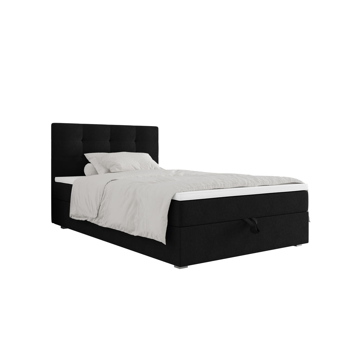 BOXBETT FADO 11 120x200, mit Matratze H3, Bonell und Topper, Cosmic 100 - Schwarz, Holz/Kunststoff (120/200cm) - Bedante