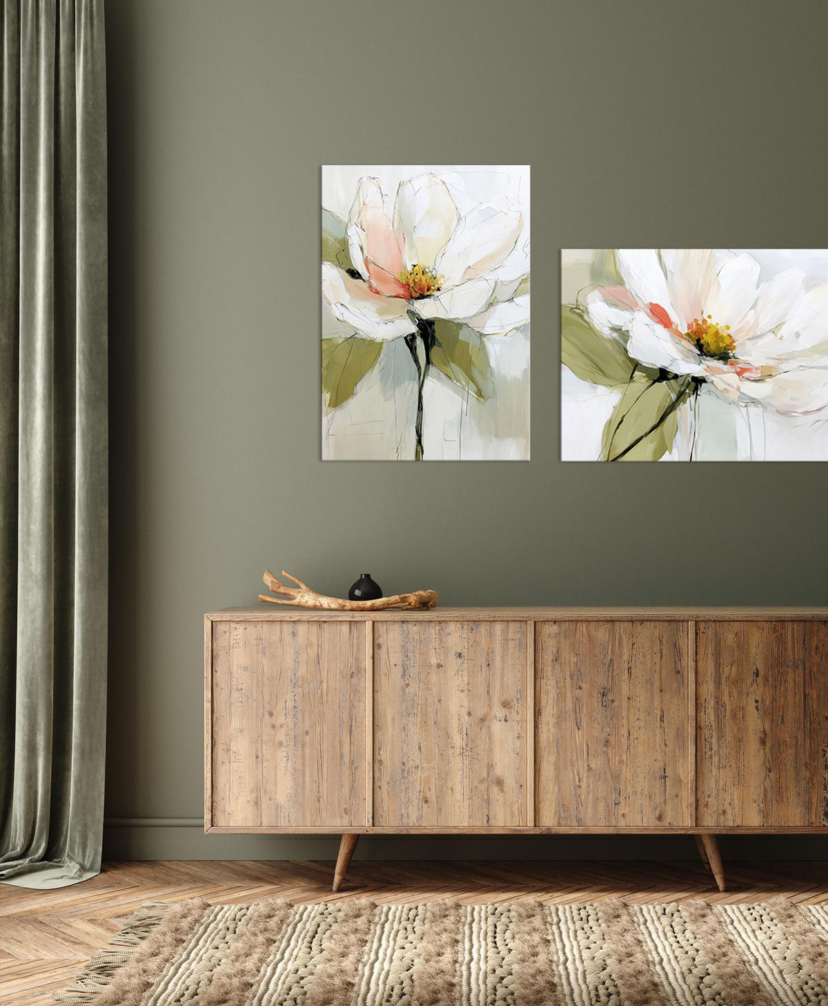 LEINWANDBILD 50x70 cm Blumen salbei-grün Bild Wohnzimmer - Beige, Textil (50/70cm) - artissimo